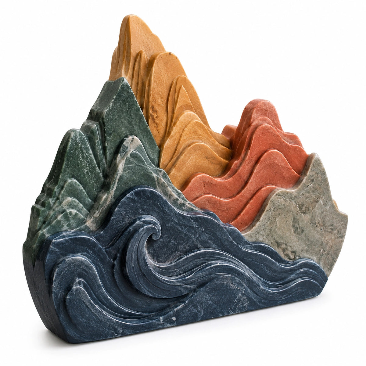 Escultura Decorativa de Olas y Montañas Multicolor