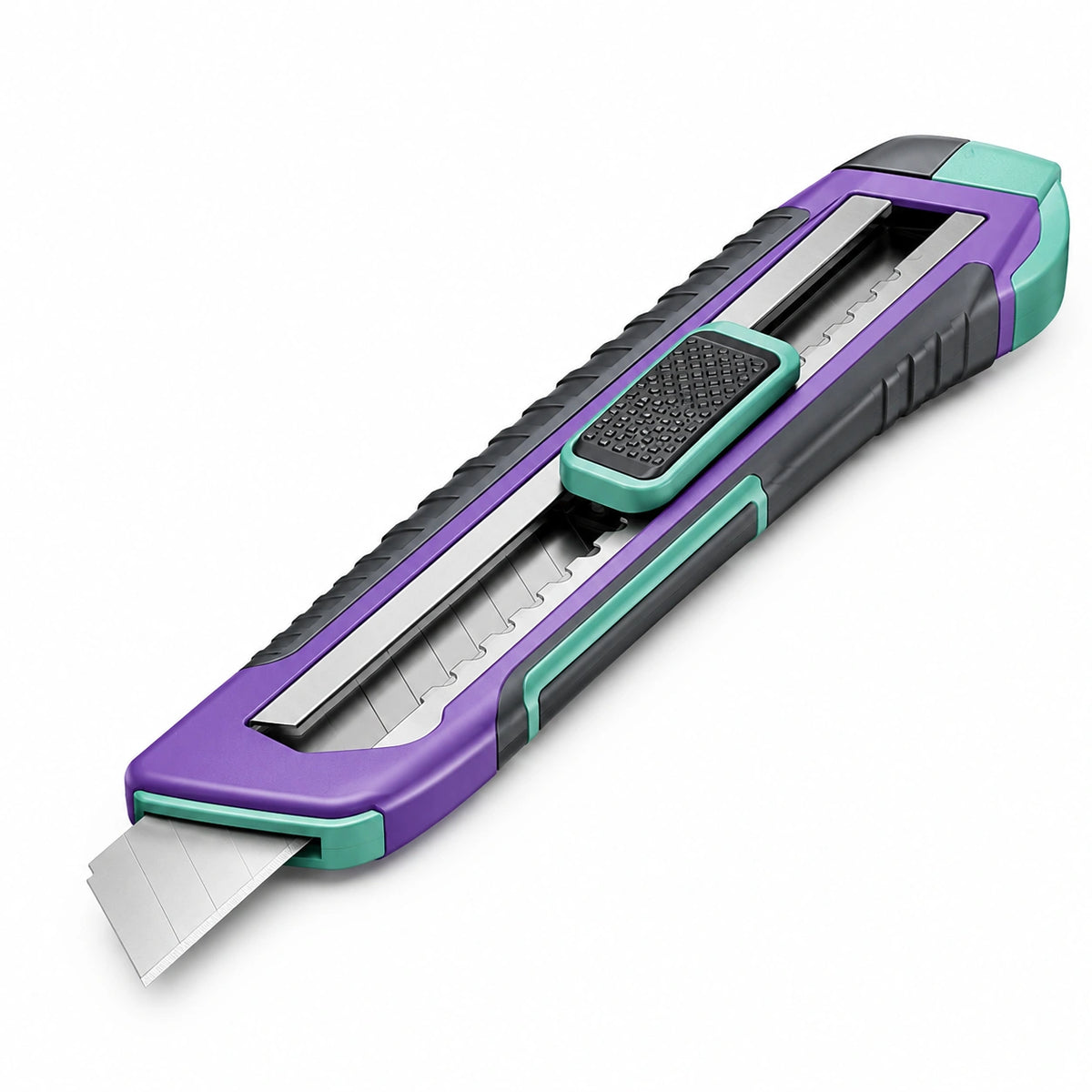 Cutter Multiuso Púrpura y Verde con Cuchilla Retráctil