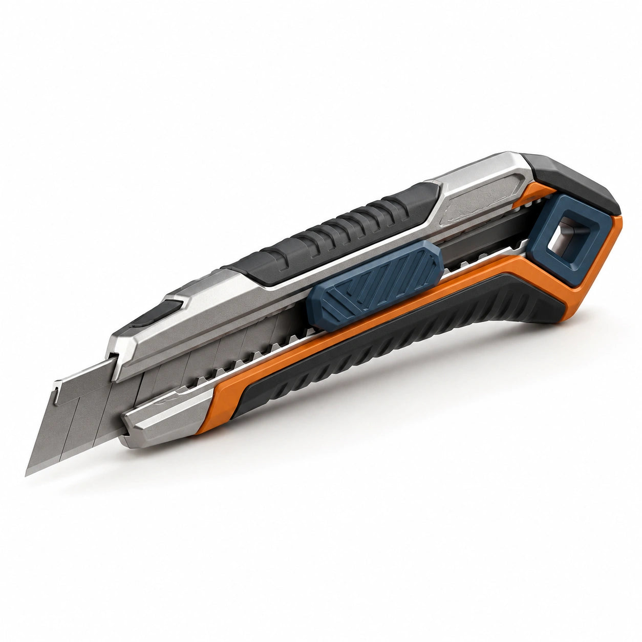 Cúter Retráctil Ergonómico con Seguridad Plata/Naranja/Azul