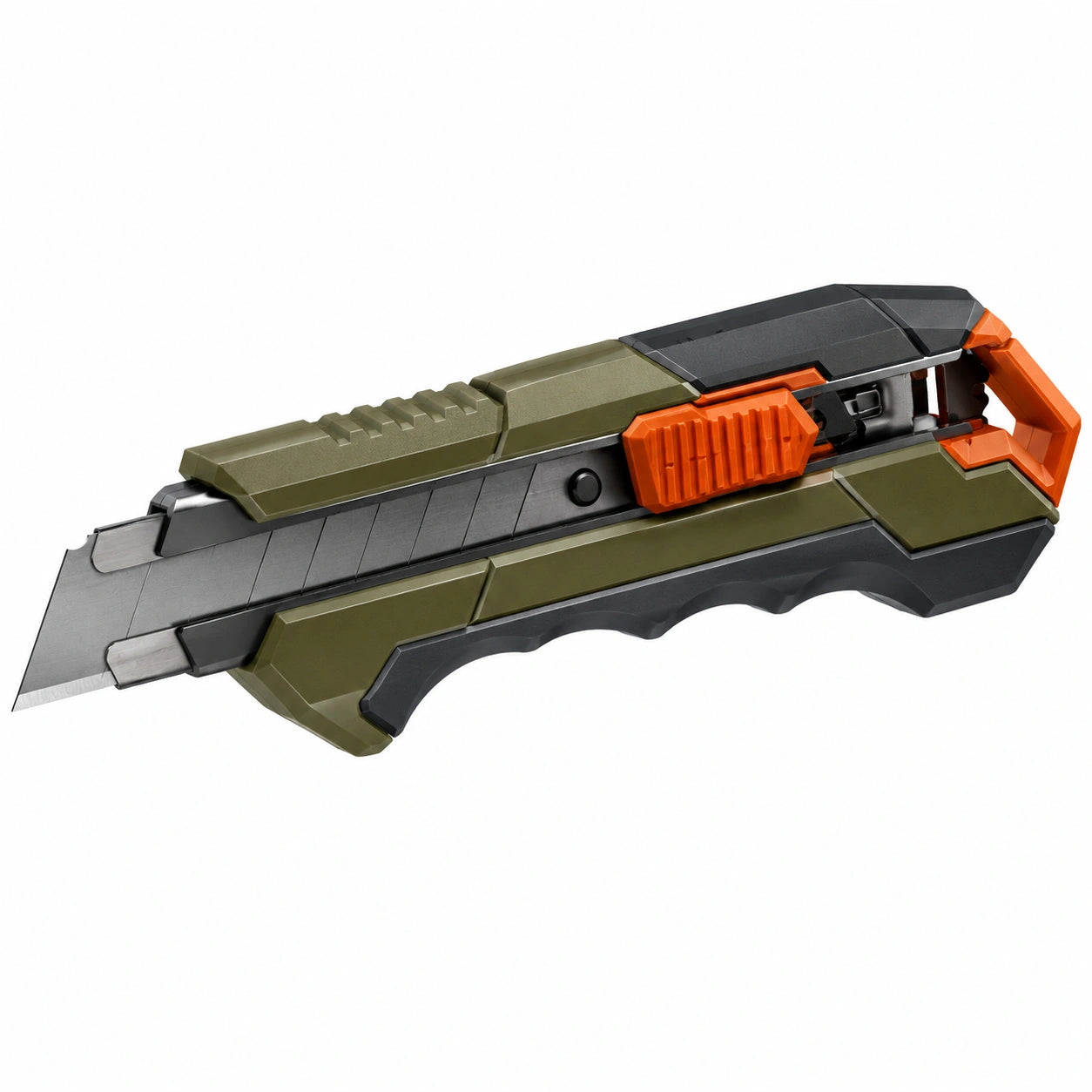 Cúter Retráctil Ergonómico Verde/Negro/Naranja