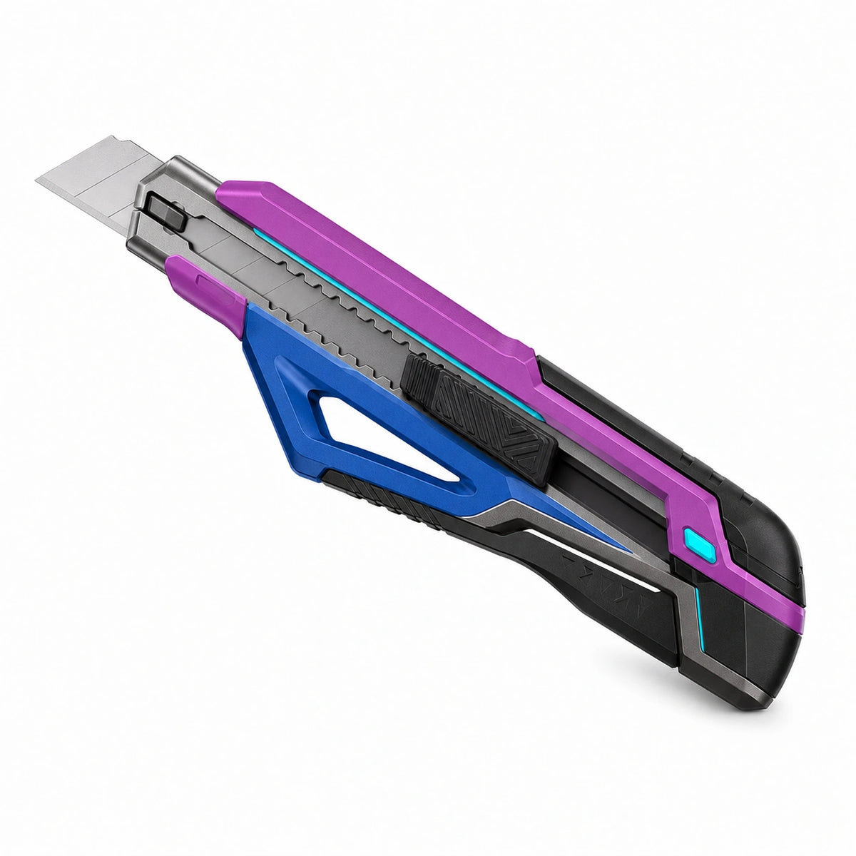 Cuchillo Cortador Retráctil Azul, Morado y Negro de 15 cm