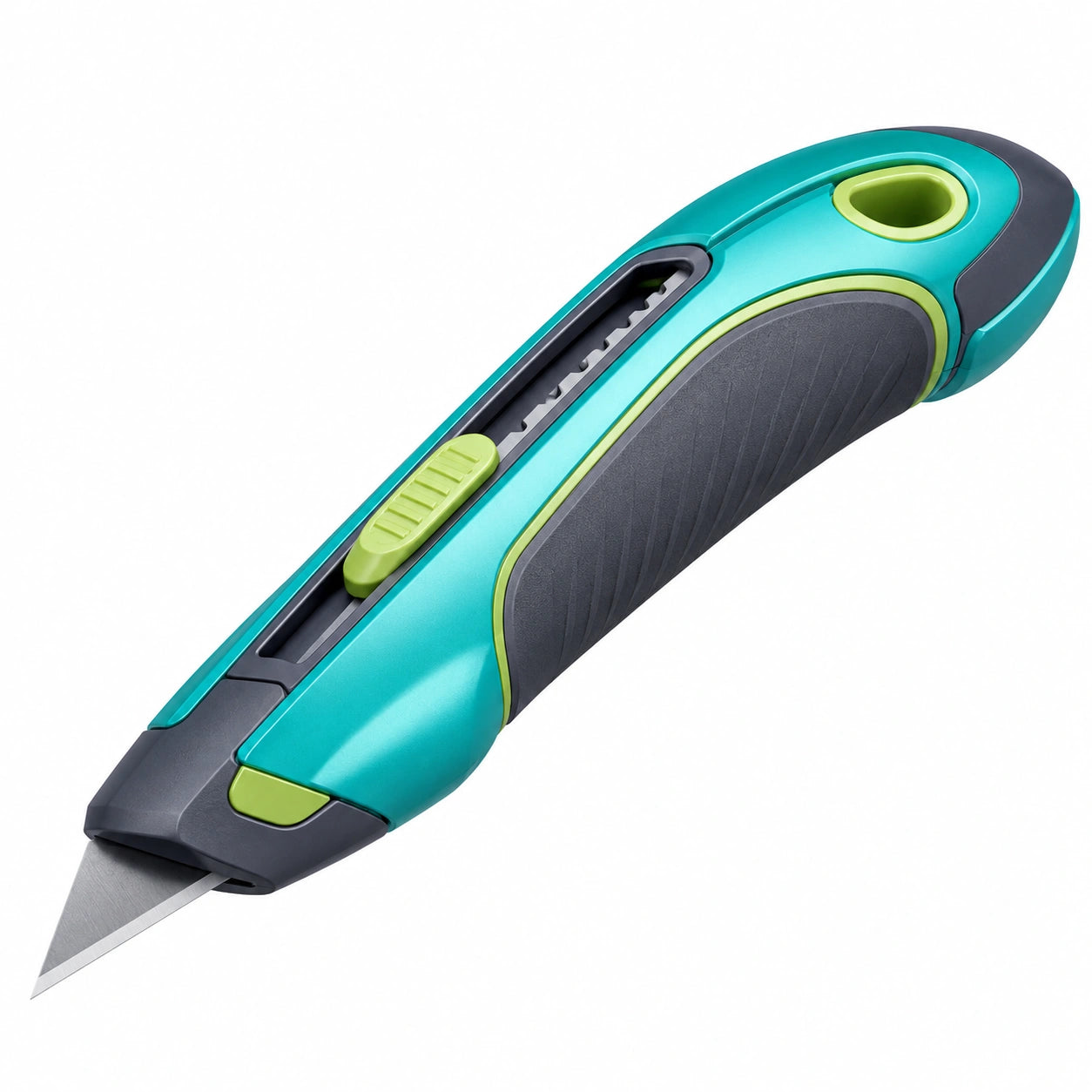 Cúter Retráctil Ergonómico Turquesa y Verde