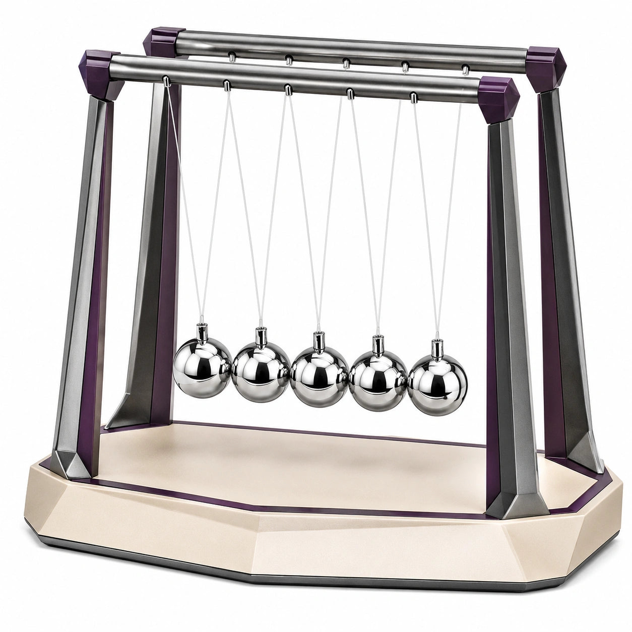 Péndulo de Newton Decorativo de Mesa en Plata y Púrpura