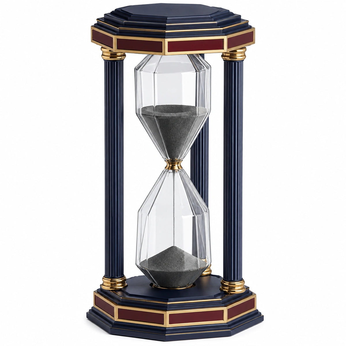 Reloj de Arena Decorativo Azul y Dorado con Arena Negra