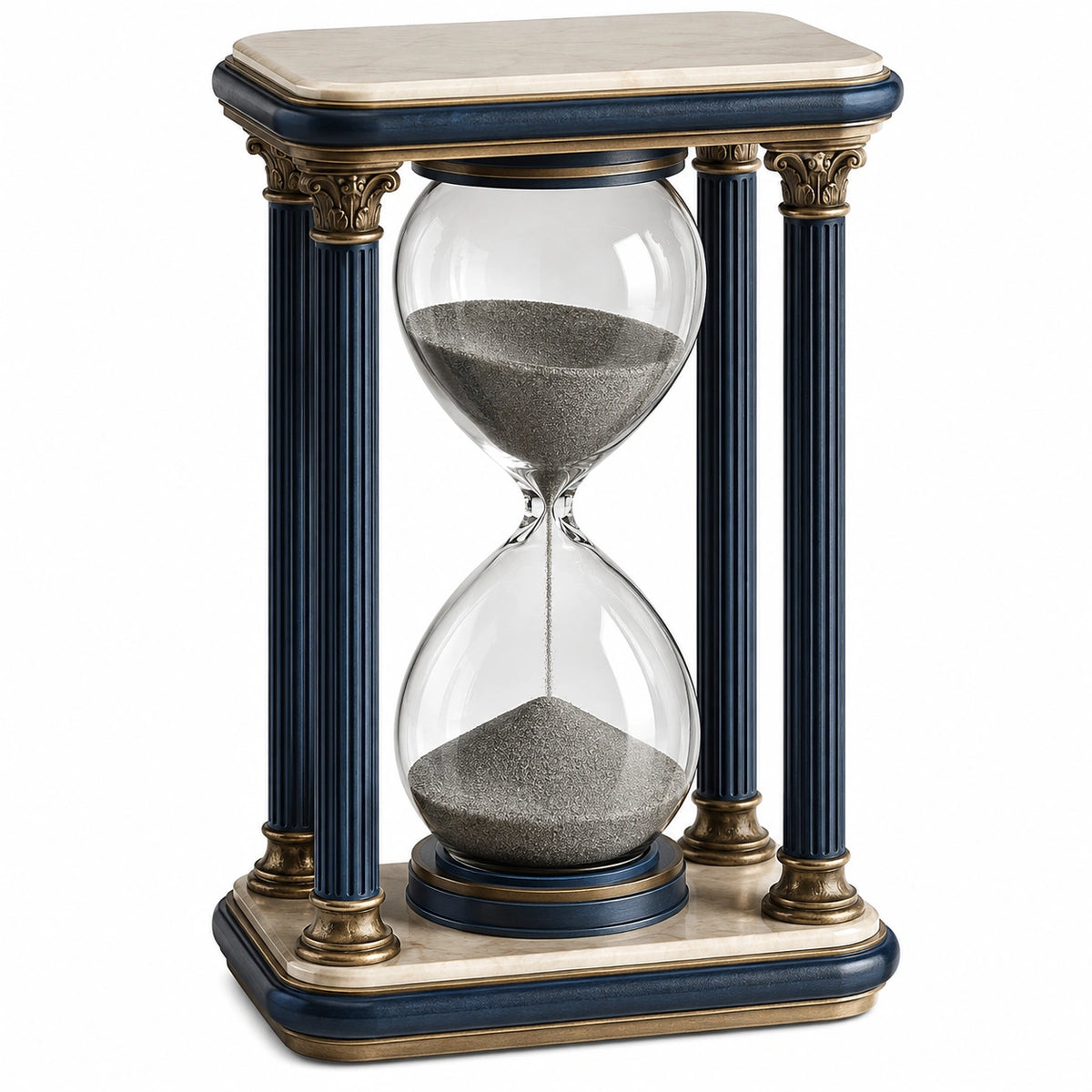 Reloj de Arena Decorativo Azul con Arena Gris y Base de Mármol