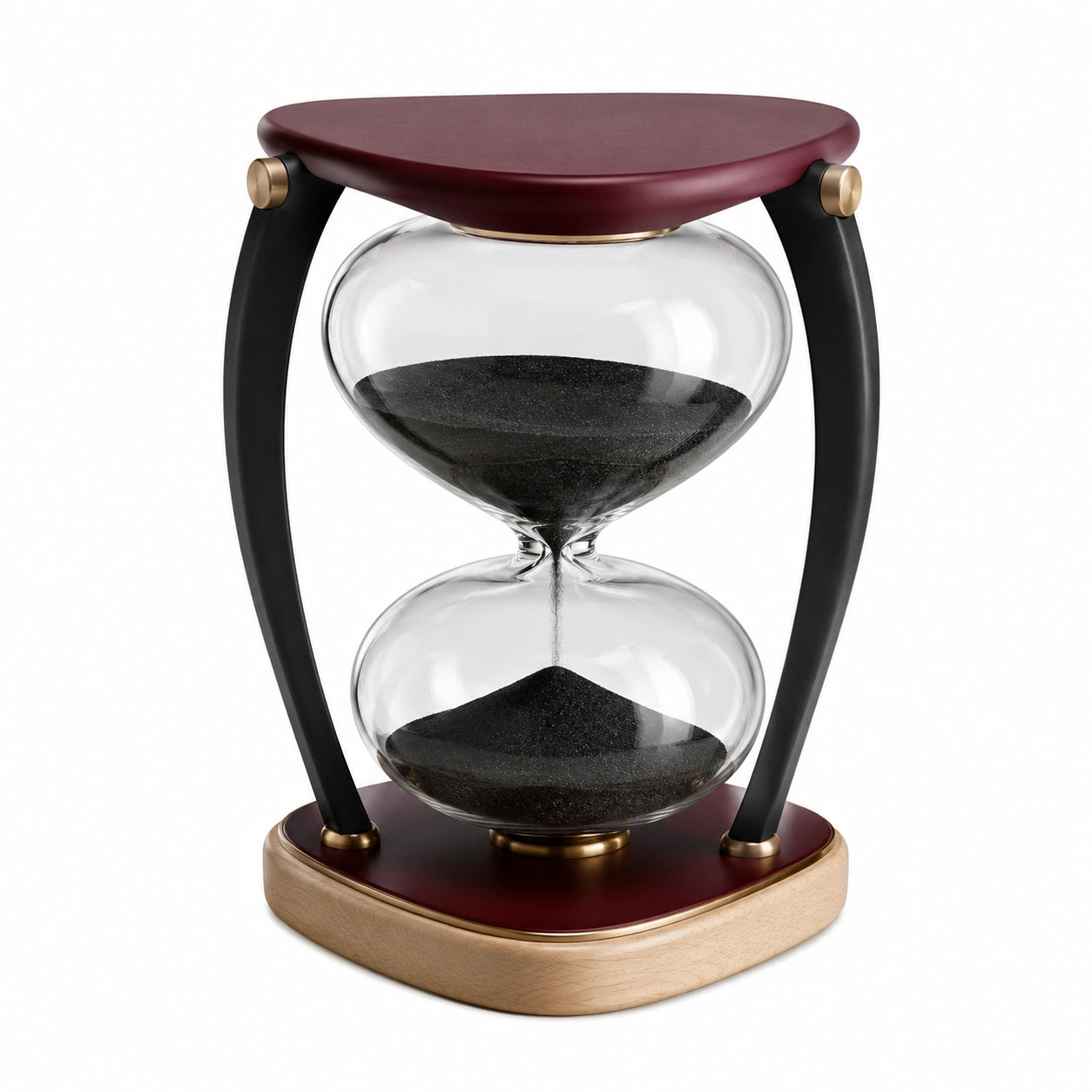 Reloj de Arena Negro con Base de Madera y Tapa Roja