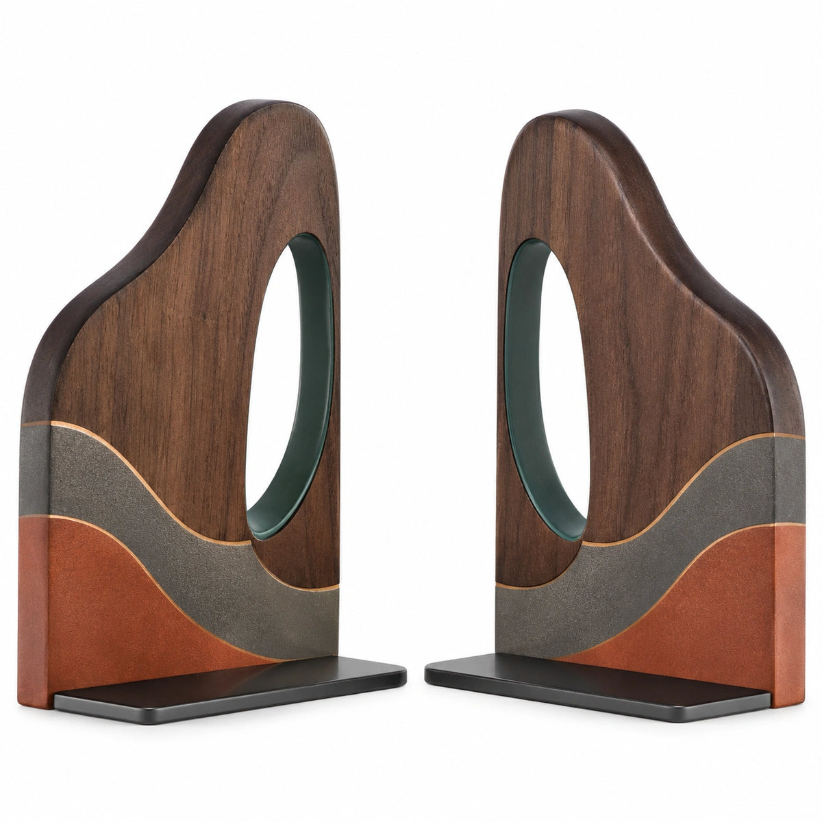 Sujetalibros Abstractos de Madera Marrón, Gris y Naranja