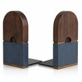 Sujetadores de Libros Semicirculares de Madera y Metal Azul