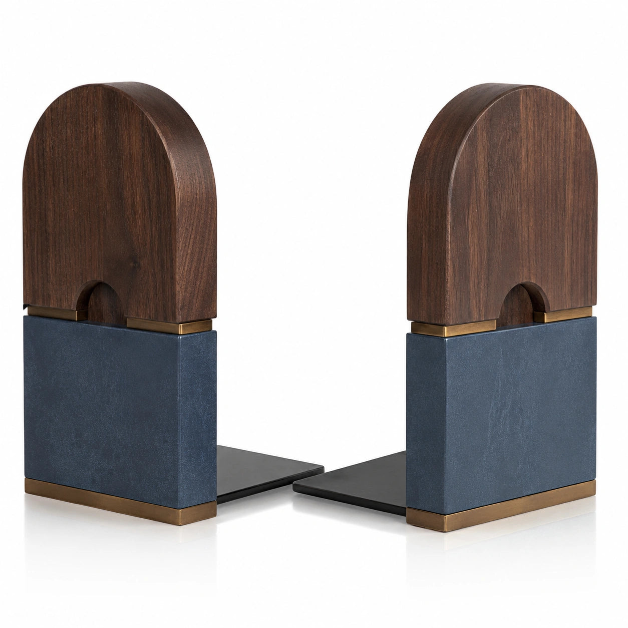 Sujetadores de Libros Semicirculares de Madera y Metal Azul