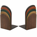 Sujetalibros multicolor de madera y metal con diseño de arcos