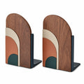 Sujetalibros Modernos de Madera con Diseño Geométrico y Colores Marrón, Beige y Verde