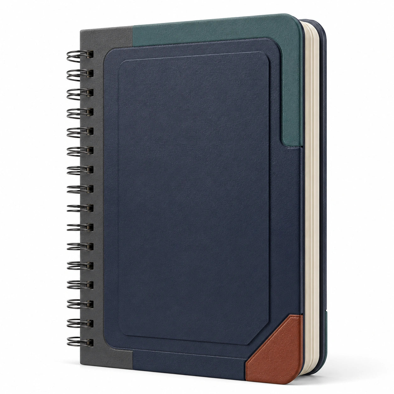 Cuaderno espiral A5 multicolor azul, verde, marrón y gris